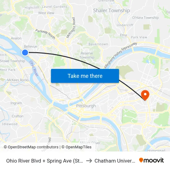 Ohio River Blvd + Spring Ave (Steps) to Chatham University map
