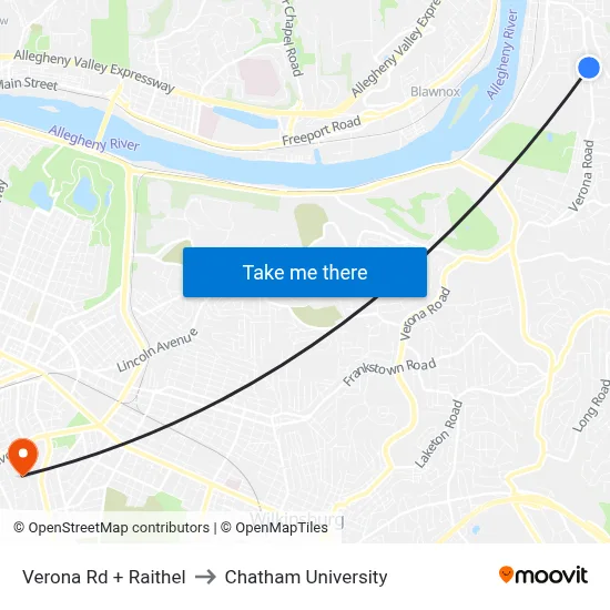 Verona Rd + Raithel to Chatham University map