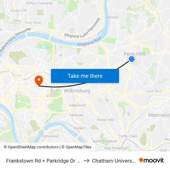 Frankstown Rd + Parkridge Dr FS to Chatham University map