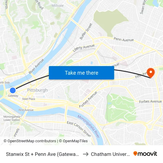 Stanwix St + Penn Ave (Gateway #2) to Chatham University map