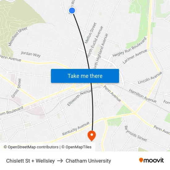 Chislett St + Wellsley to Chatham University map