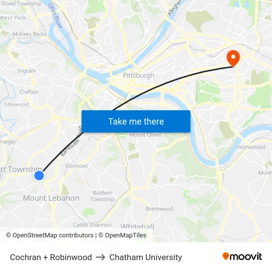 Cochran + Robinwood to Chatham University map
