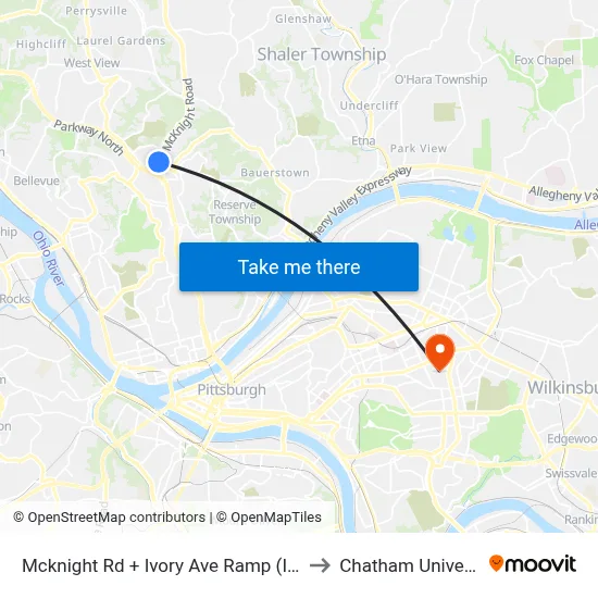 Mcknight Rd + Ivory Ave Ramp (Island) to Chatham University map