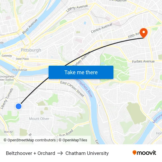 Beltzhoover + Orchard to Chatham University map
