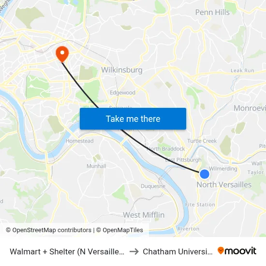 Walmart + Shelter (N Versailles) to Chatham University map