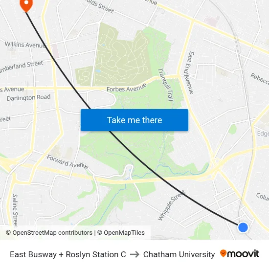 East Busway + Roslyn Station C to Chatham University map