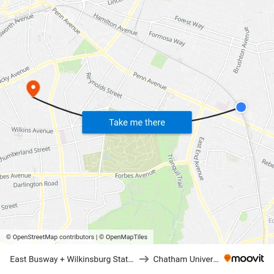 East Busway + Wilkinsburg Station C to Chatham University map