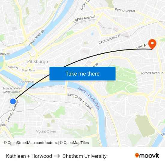 Kathleen + Harwood to Chatham University map