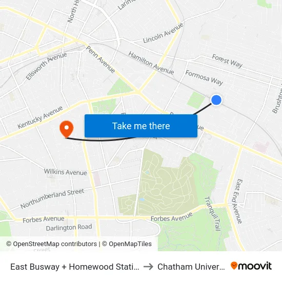 East Busway + Homewood Station B to Chatham University map