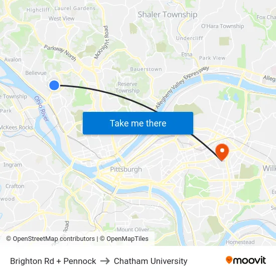Brighton Rd + Pennock to Chatham University map