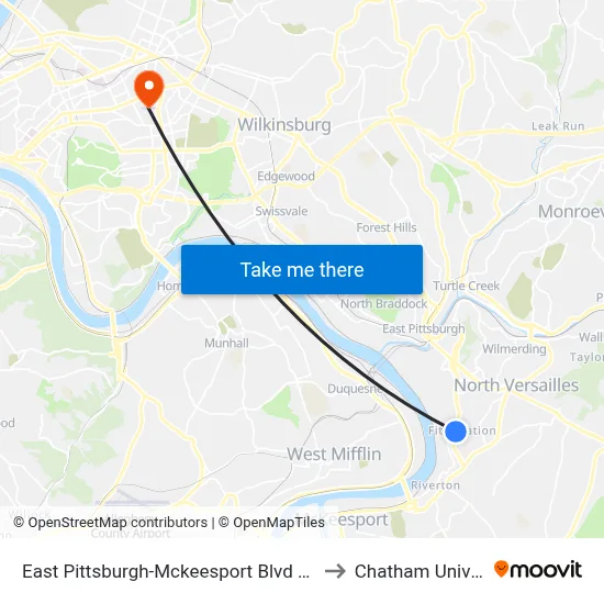 East Pittsburgh-Mckeesport Blvd + the Lane to Chatham University map