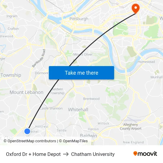 Oxford Dr + Home Depot to Chatham University map