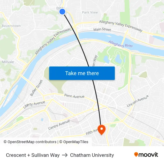 Crescent + Sullivan Way to Chatham University map