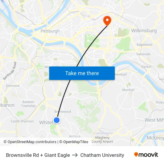 Brownsville Rd + Giant Eagle to Chatham University map