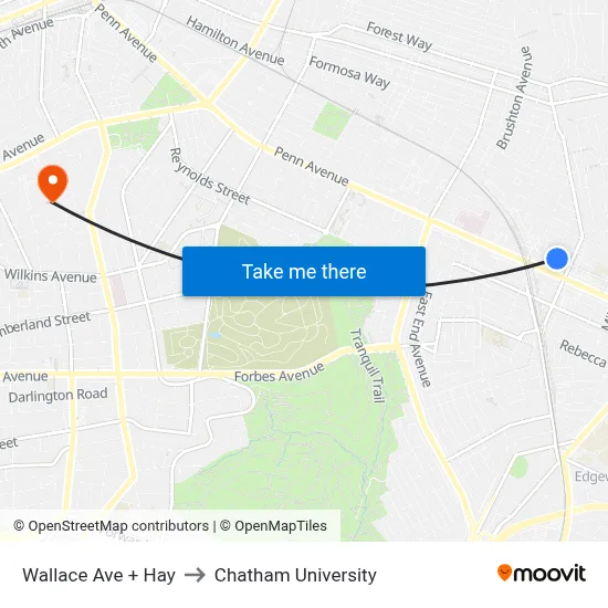 Wallace Ave + Hay to Chatham University map