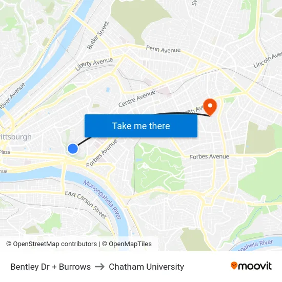 Bentley Dr + Burrows to Chatham University map