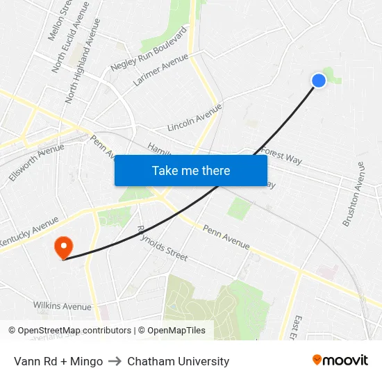 Vann Rd + Mingo to Chatham University map