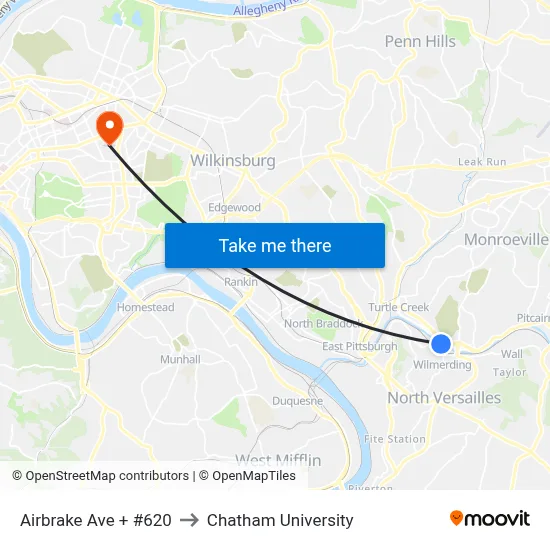 Airbrake Ave + #620 to Chatham University map