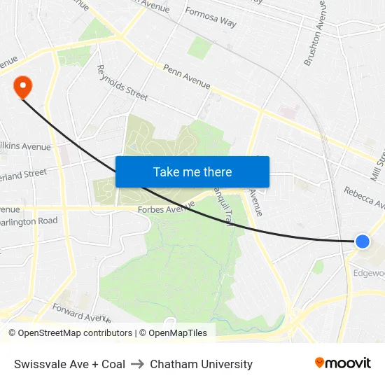Swissvale Ave + Coal to Chatham University map
