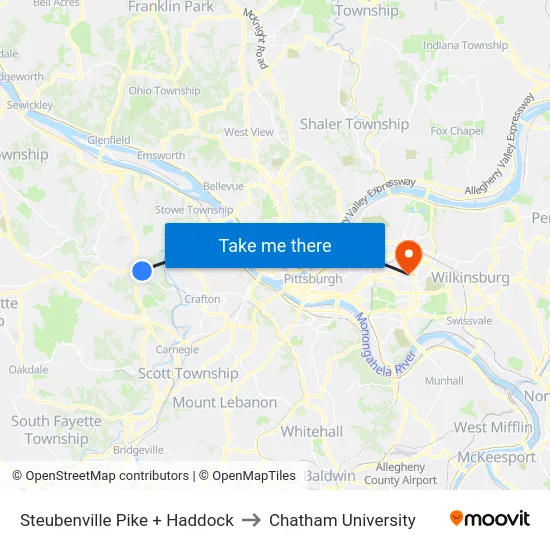 Steubenville Pike + Haddock to Chatham University map