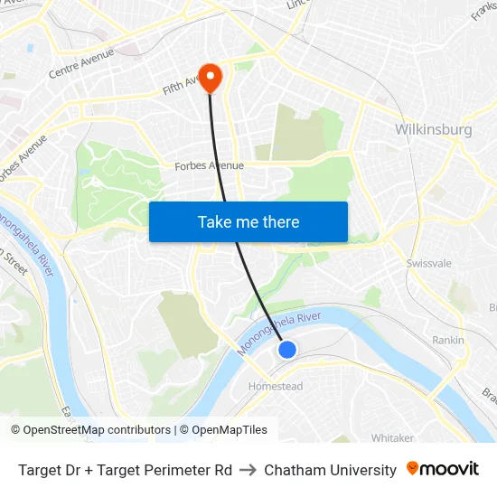 Target Dr + Target Perimeter Rd to Chatham University map