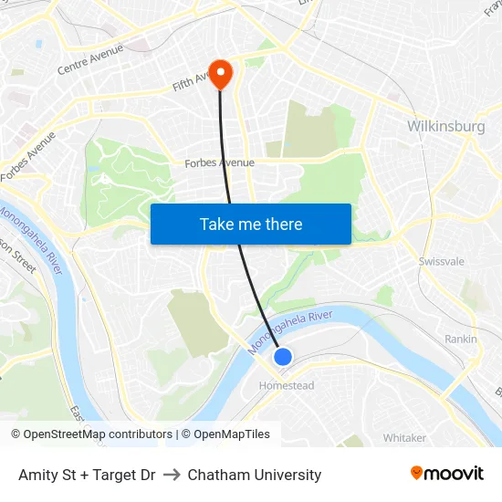 Amity St + Target Dr to Chatham University map
