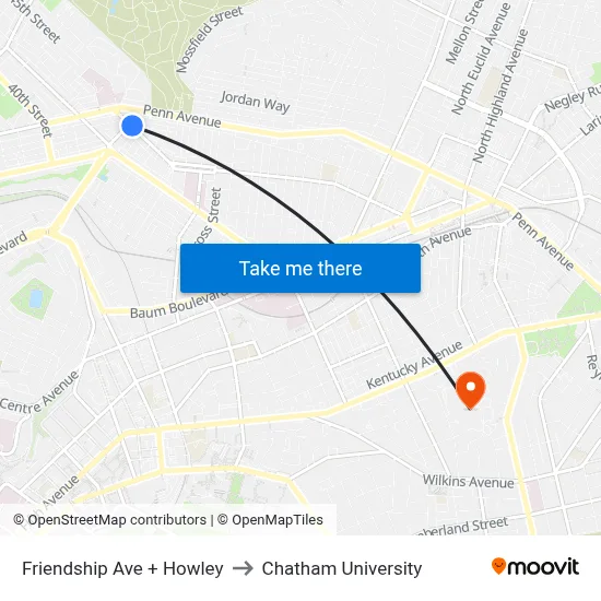 Friendship Ave + Howley to Chatham University map