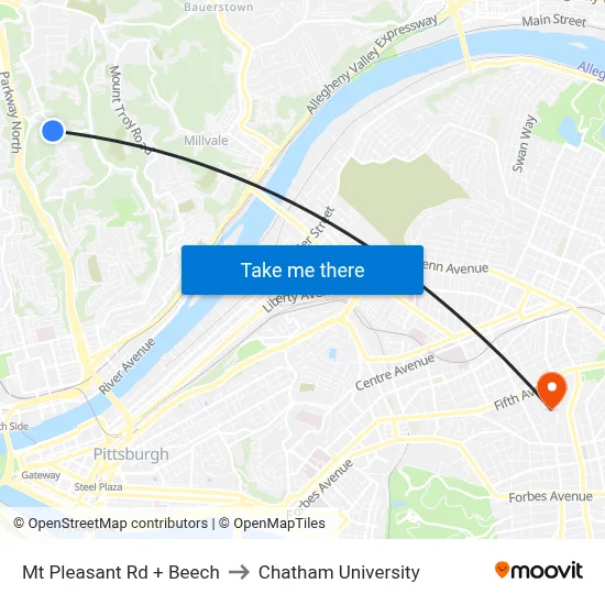 Mt Pleasant Rd + Beech to Chatham University map