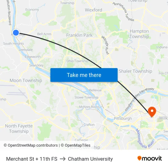 Merchant St + 11th FS to Chatham University map