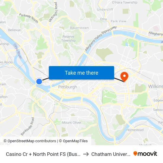 Casino Cr + North Point FS (Bus Bay) to Chatham University map