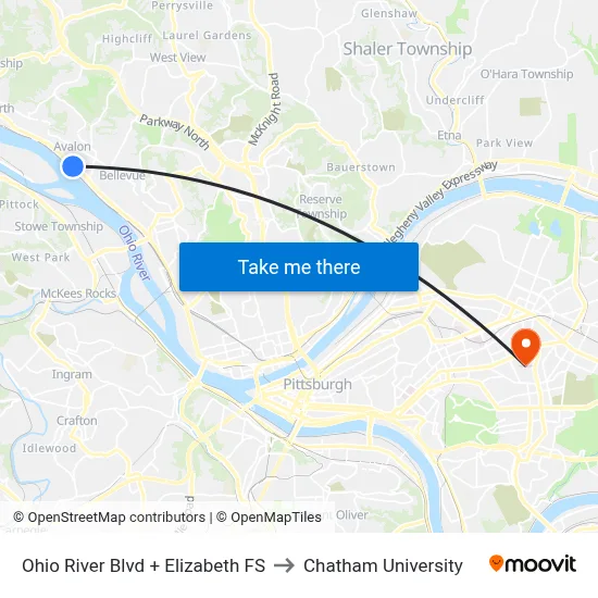 Ohio River Blvd + Elizabeth FS to Chatham University map
