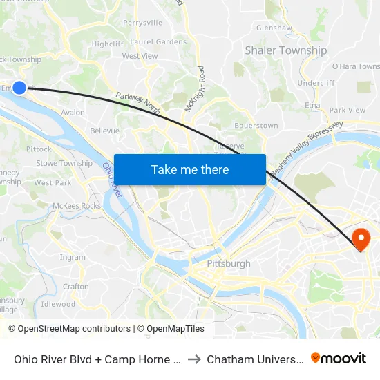Ohio River Blvd + Camp Horne Ns to Chatham University map