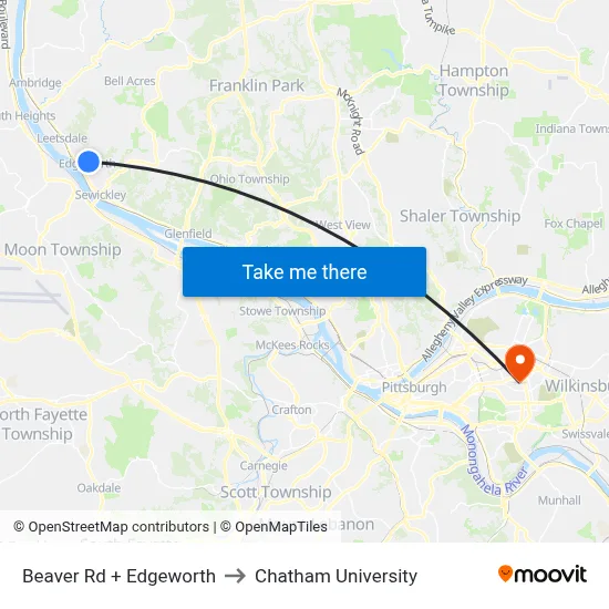 Beaver Rd + Edgeworth to Chatham University map