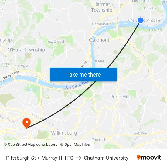 Pittsburgh St + Murray Hill FS to Chatham University map