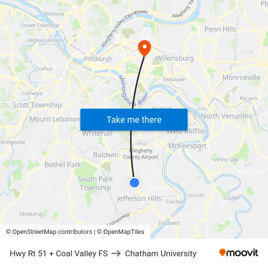 Hwy Rt 51 + Coal Valley FS to Chatham University map
