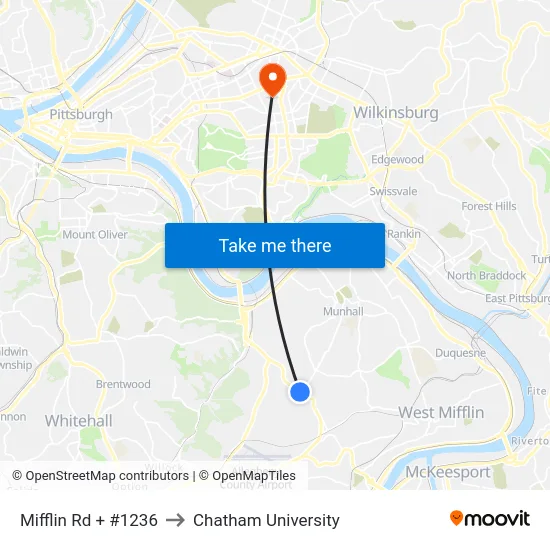 Mifflin Rd + #1236 to Chatham University map