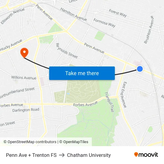 Penn Ave + Trenton FS to Chatham University map