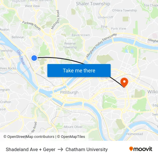 Shadeland Ave + Geyer to Chatham University map