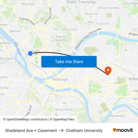 Shadeland Ave + Casement to Chatham University map