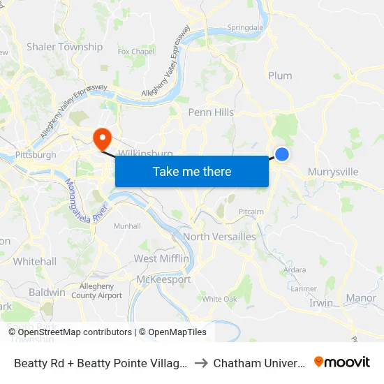 Beatty Rd + Beatty Pointe Village FS to Chatham University map