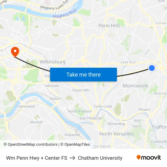 Wm Penn Hwy + Center FS to Chatham University map