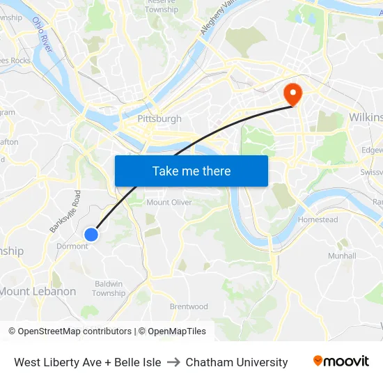 West Liberty Ave + Belle Isle to Chatham University map