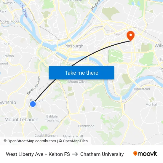 West Liberty Ave + Kelton FS to Chatham University map
