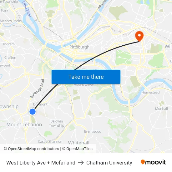 West Liberty Ave + Mcfarland to Chatham University map