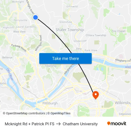 Mcknight Rd + Patrick Pl FS to Chatham University map