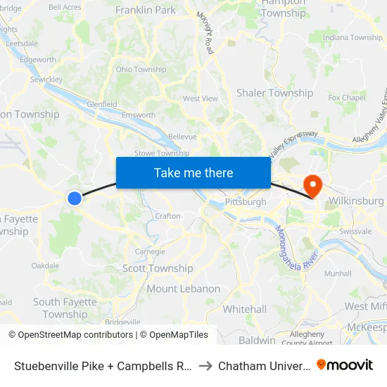 Stuebenville Pike + Campbells Run FS to Chatham University map