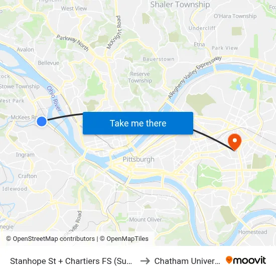 Stanhope St + Chartiers FS (Sunoco) to Chatham University map