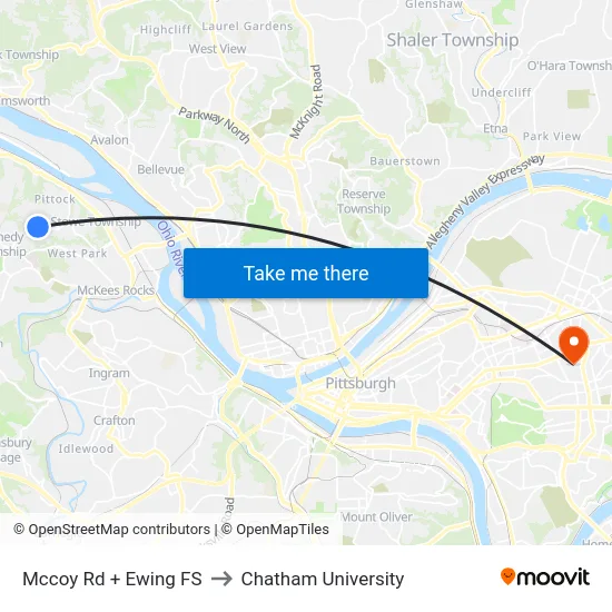 Mccoy Rd + Ewing FS to Chatham University map