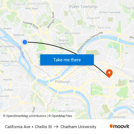 California Ave + Chellis St to Chatham University map