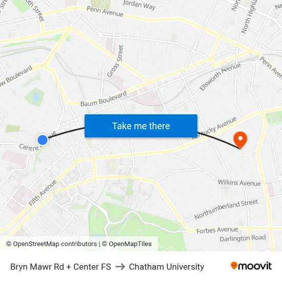 Bryn Mawr Rd + Center FS to Chatham University map